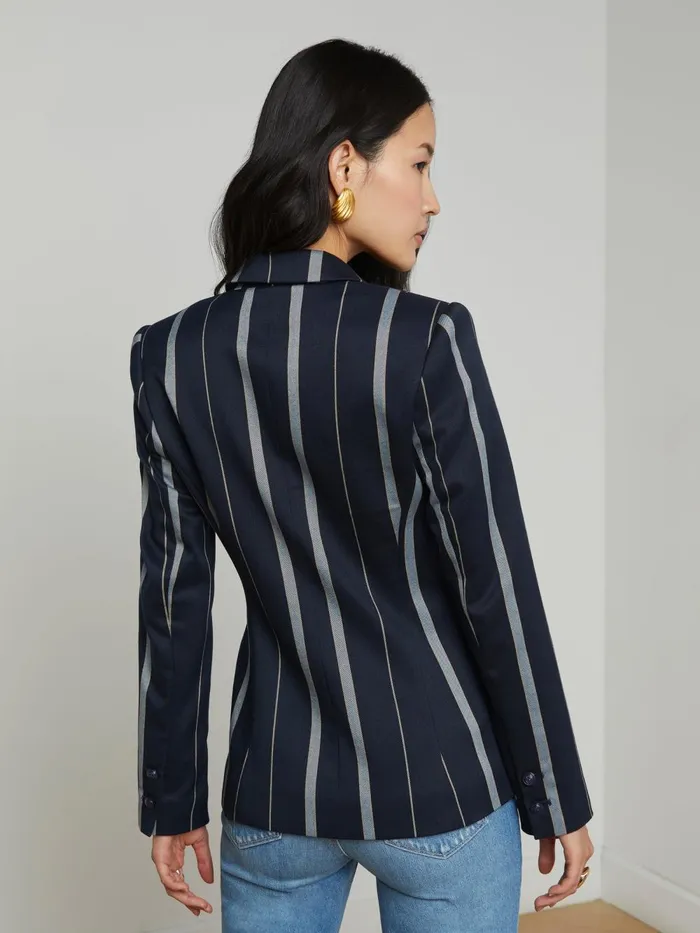 L039Agence Blazers and Jackets Women Clementine Striped Blazer Midnight Multi Stripe L039Agence Blazers and Jackets Women Clementine Striped Blazer Midnight Multi Stripe