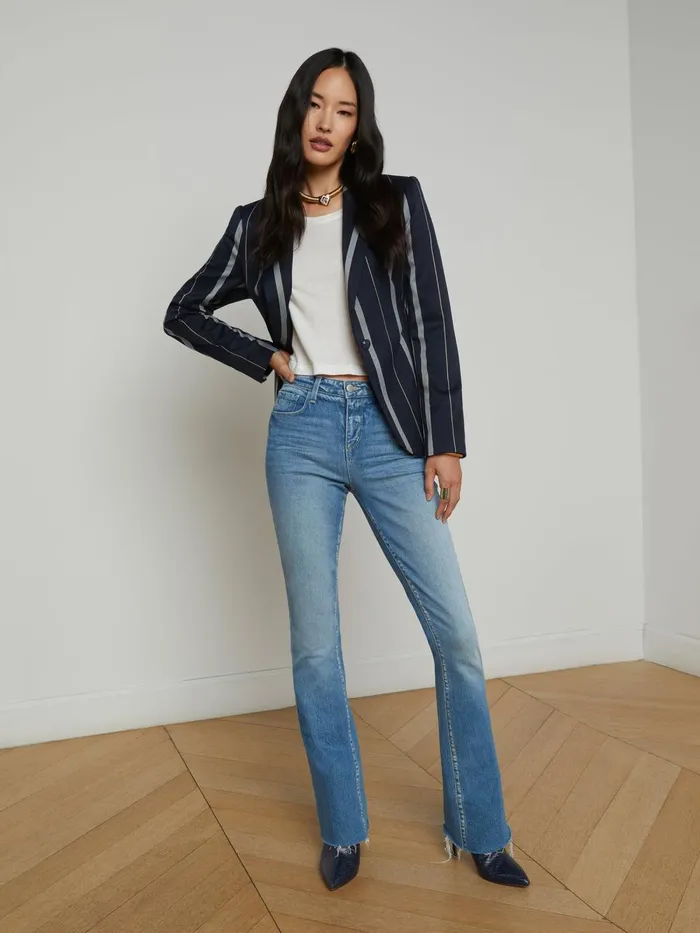 L039Agence Blazers and Jackets Women Clementine Striped Blazer Midnight Multi Stripe L039Agence Blazers and Jackets Women Clementine Striped Blazer Midnight Multi Stripe