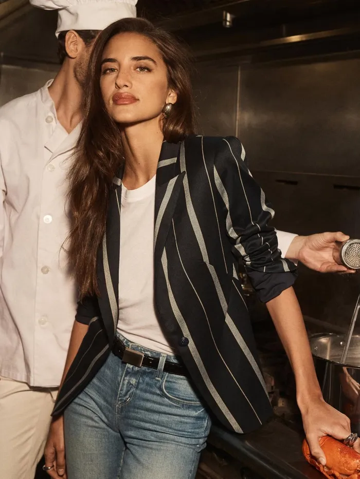 L039Agence Blazers and Jackets Women Clementine Striped Blazer Midnight Multi Stripe L039Agence Blazers and Jackets Women Clementine Striped Blazer Midnight Multi Stripe