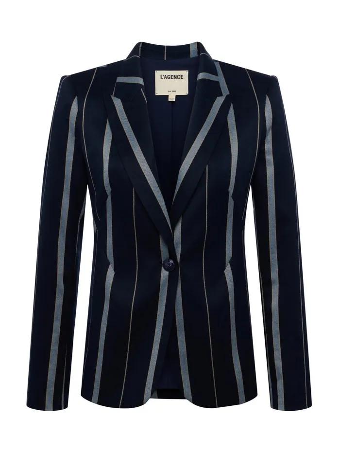 L039Agence Blazers and Jackets Women Clementine Striped Blazer Midnight Multi Stripe L039Agence Blazers and Jackets Women Clementine Striped Blazer Midnight Multi Stripe