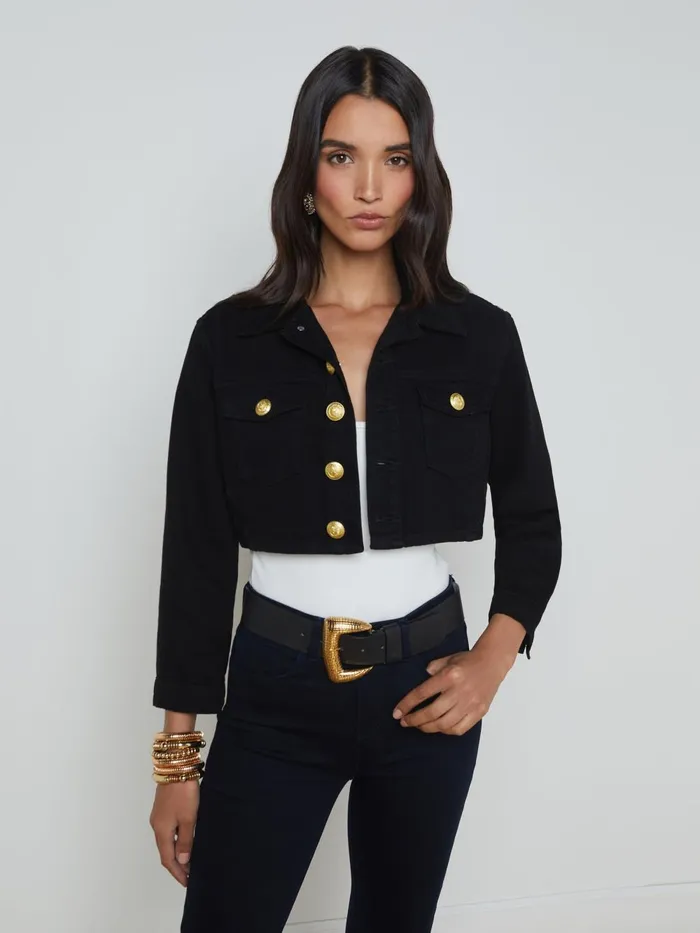 L039Agence Blazers and Jackets Women Genevie Cropped Denim Jacket Noir