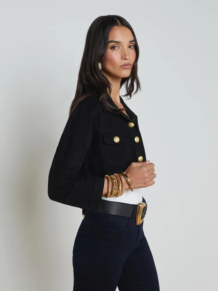 L039Agence Blazers and Jackets Women Genevie Cropped Denim Jacket Noir L039Agence Blazers and Jackets Women Genevie Cropped Denim Jacket Noir