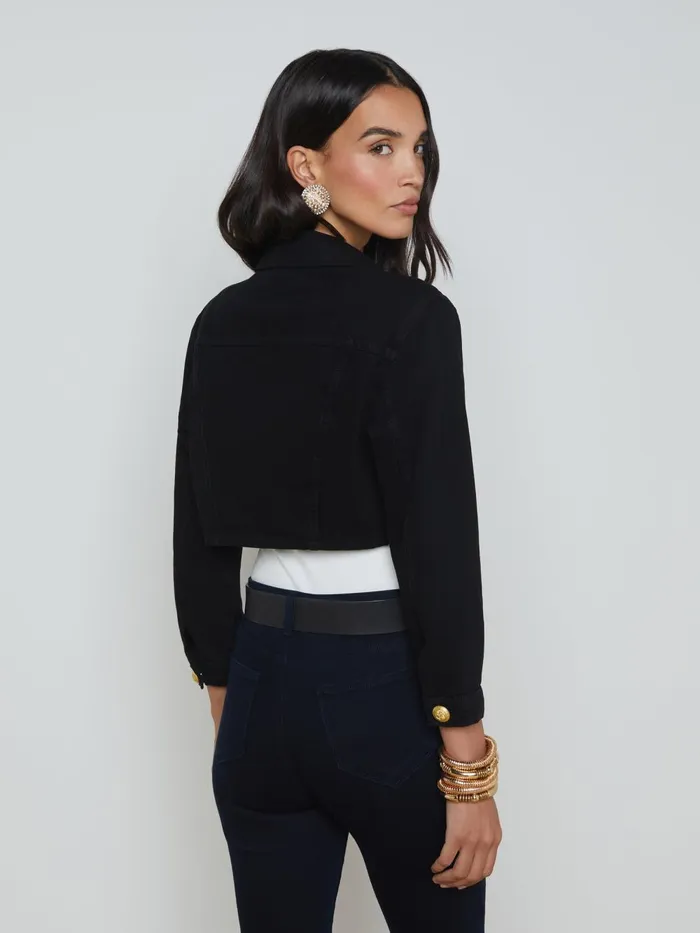 L039Agence Blazers and Jackets Women Genevie Cropped Denim Jacket Noir L039Agence Blazers and Jackets Women Genevie Cropped Denim Jacket Noir