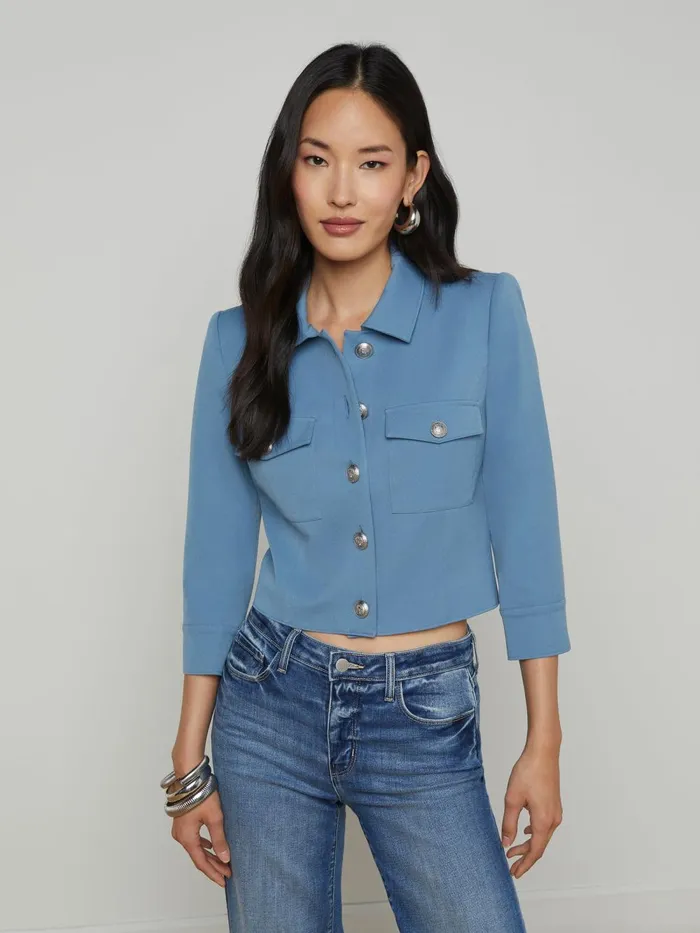 L039Agence Blazers and Jackets Women Kumi Cropped Jacket Blue Mist