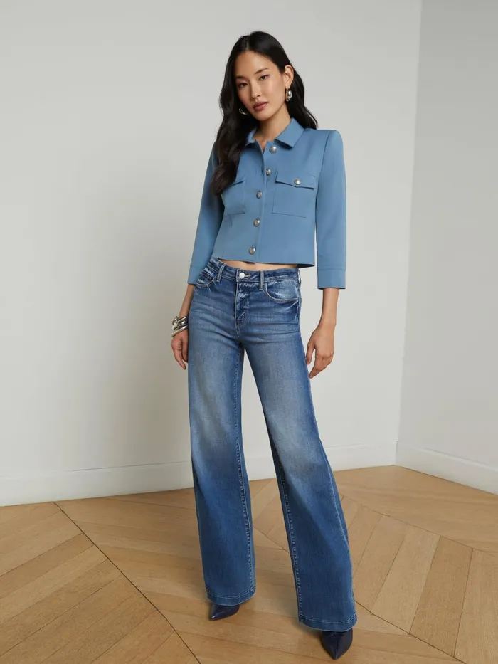 L039Agence Blazers and Jackets Women Kumi Cropped Jacket Blue Mist L039Agence Blazers and Jackets Women Kumi Cropped Jacket Blue Mist