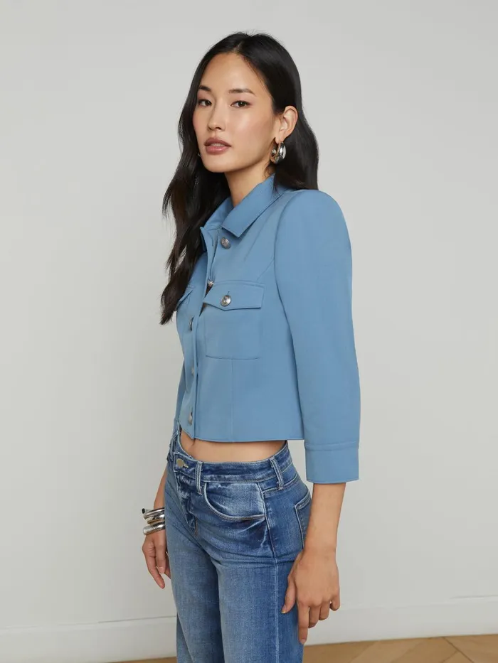 L039Agence Blazers and Jackets Women Kumi Cropped Jacket Blue Mist L039Agence Blazers and Jackets Women Kumi Cropped Jacket Blue Mist
