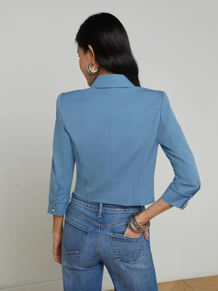 L039Agence Blazers and Jackets Women Kumi Cropped Jacket Blue Mist L039Agence Blazers and Jackets Women Kumi Cropped Jacket Blue Mist