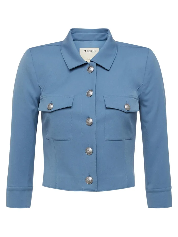 L039Agence Blazers and Jackets Women Kumi Cropped Jacket Blue Mist L039Agence Blazers and Jackets Women Kumi Cropped Jacket Blue Mist