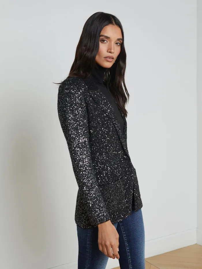 L039Agence Blazers and Jackets Women Leonora Sequin Knit Blazer Blacksilver Sequin L039Agence Blazers and Jackets Women Leonora Sequin Knit Blazer Blacksilver Sequin