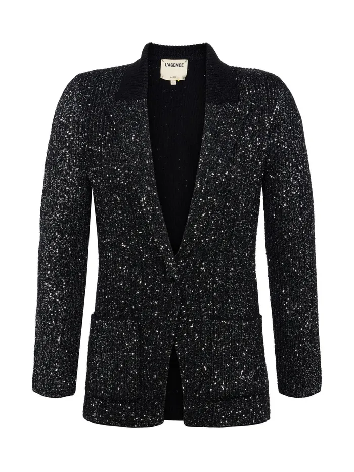 L039Agence Blazers and Jackets Women Leonora Sequin Knit Blazer Blacksilver Sequin L039Agence Blazers and Jackets Women Leonora Sequin Knit Blazer Blacksilver Sequin