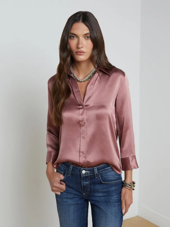 L039Agence Blouses and Tops Women Dani Silk Blouse Mauve Rose