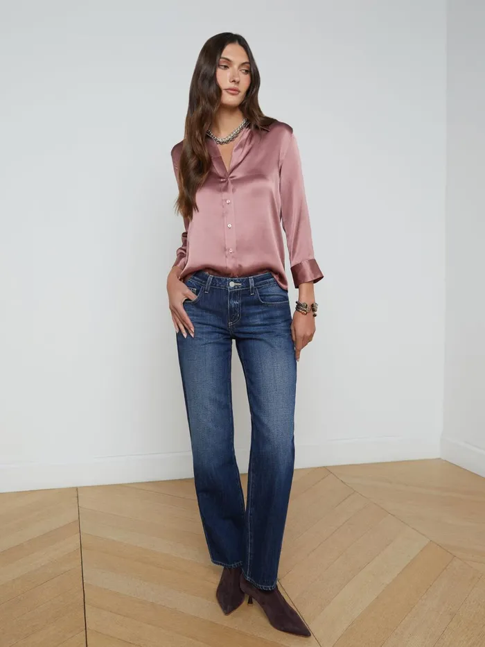 L039Agence Blouses and Tops Women Dani Silk Blouse Mauve Rose