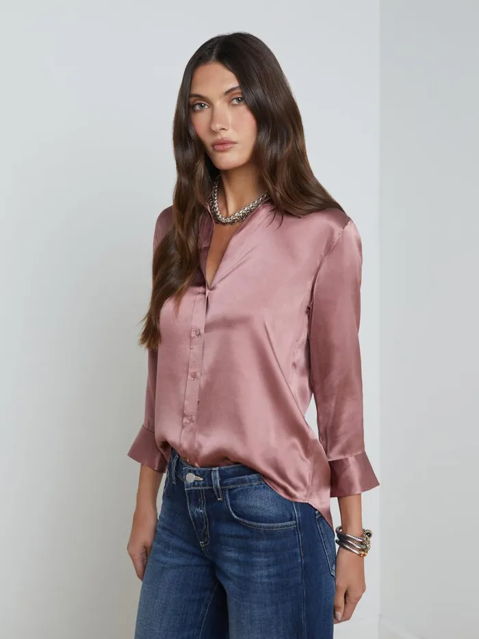 L039Agence Blouses and Tops Women Dani Silk Blouse Mauve Rose