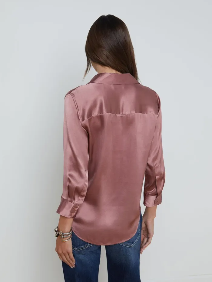 L039Agence Blouses and Tops Women Dani Silk Blouse Mauve Rose
