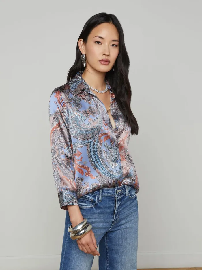 L039Agence Blouses and Tops Women Dani Silk Blouse Periwinkle Multi French Paisley