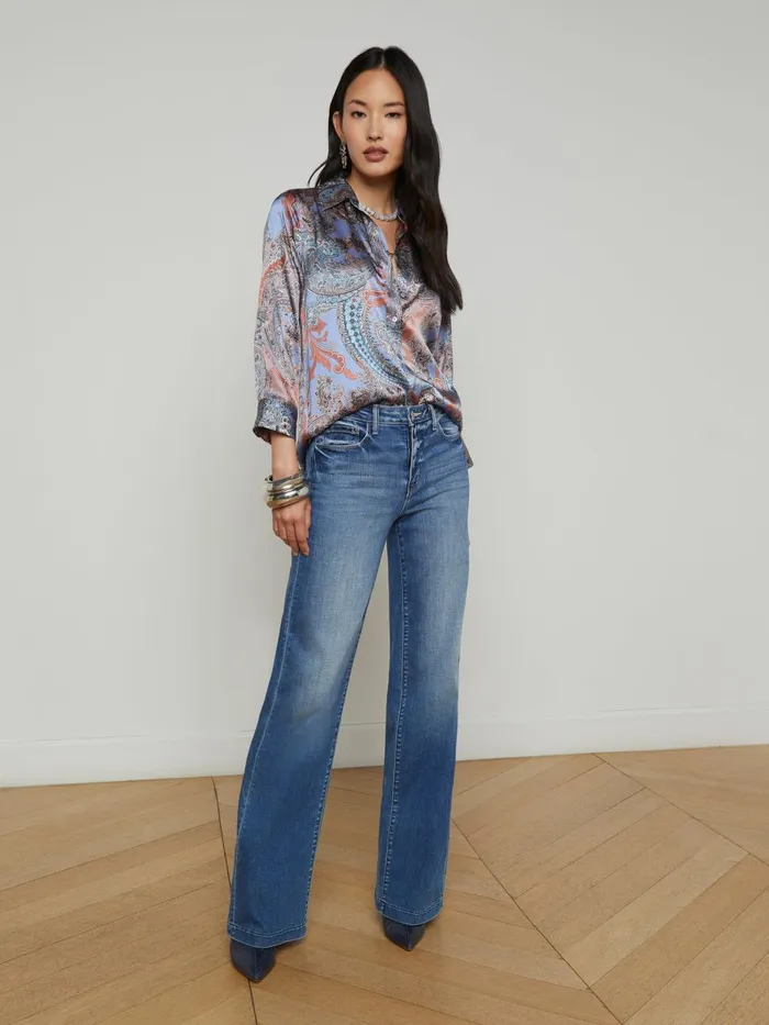 L039Agence Blouses and Tops Women Dani Silk Blouse Periwinkle Multi French Paisley L039Agence Blouses and Tops Women Dani Silk Blouse Periwinkle Multi French Paisley