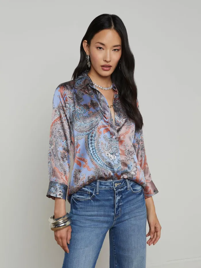 L039Agence Blouses and Tops Women Dani Silk Blouse Periwinkle Multi French Paisley L039Agence Blouses and Tops Women Dani Silk Blouse Periwinkle Multi French Paisley
