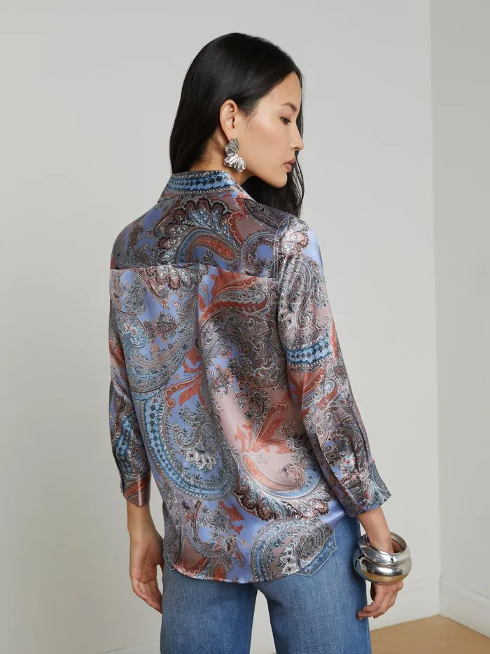 L039Agence Blouses and Tops Women Dani Silk Blouse Periwinkle Multi French Paisley L039Agence Blouses and Tops Women Dani Silk Blouse Periwinkle Multi French Paisley