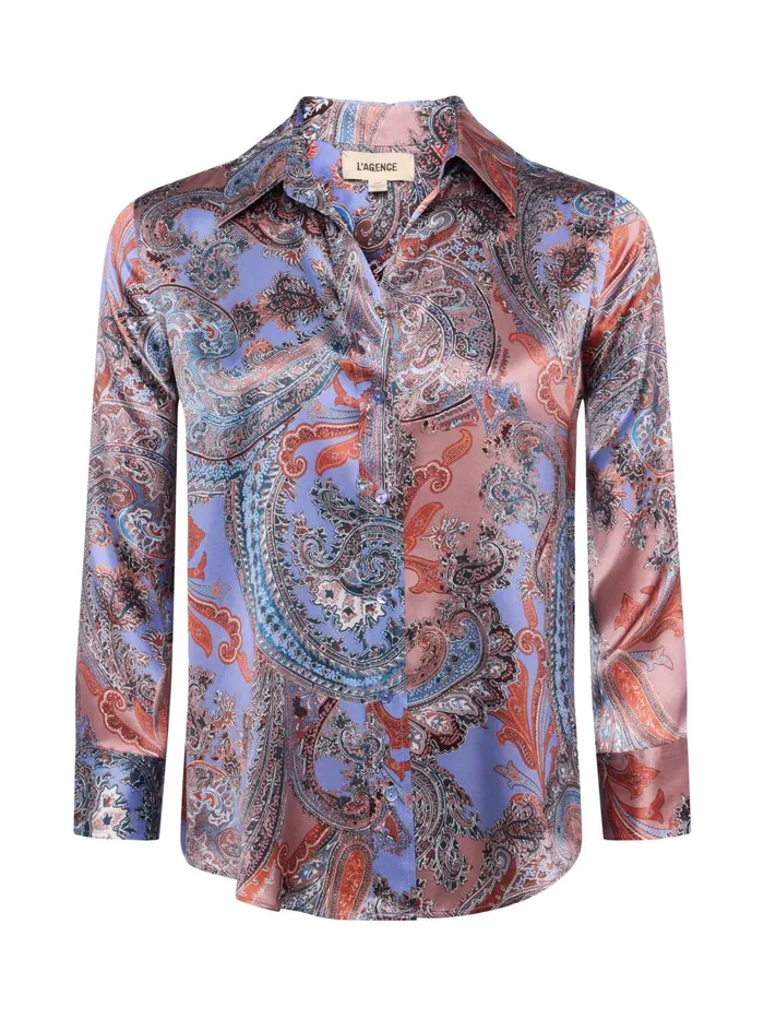 L039Agence Blouses and Tops Women Dani Silk Blouse Periwinkle Multi French Paisley L039Agence Blouses and Tops Women Dani Silk Blouse Periwinkle Multi French Paisley