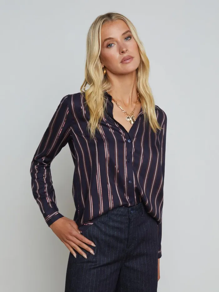 L039Agence Blouses and Tops Women Holly Striped Blouse Midnight Multi Stripe