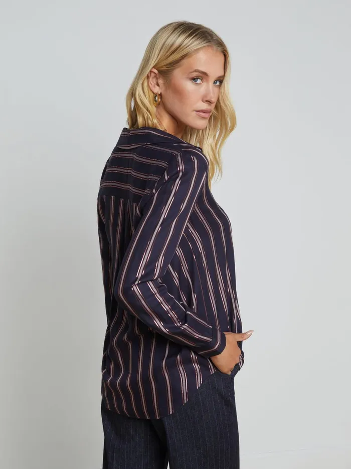 L039Agence Blouses and Tops Women Holly Striped Blouse Midnight Multi Stripe L039Agence Blouses and Tops Women Holly Striped Blouse Midnight Multi Stripe