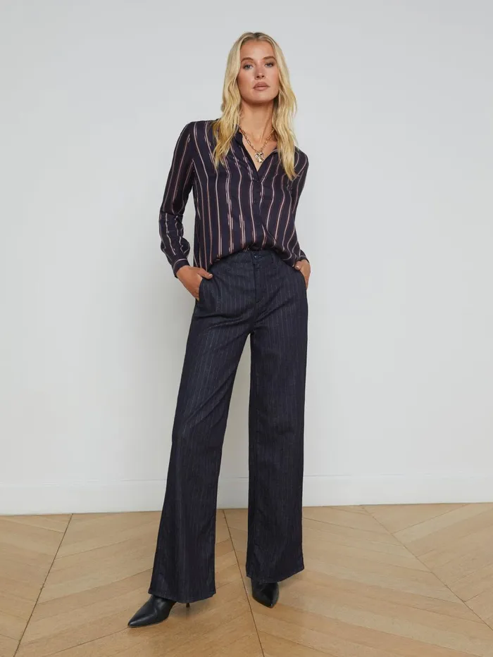 L039Agence Blouses and Tops Women Holly Striped Blouse Midnight Multi Stripe L039Agence Blouses and Tops Women Holly Striped Blouse Midnight Multi Stripe