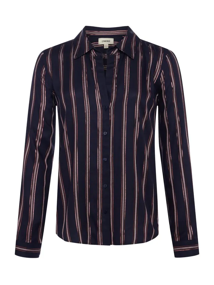 L039Agence Blouses and Tops Women Holly Striped Blouse Midnight Multi Stripe L039Agence Blouses and Tops Women Holly Striped Blouse Midnight Multi Stripe