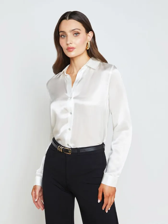 L039Agence Blouses and Tops Women Tyler Silk Blouse Ivory