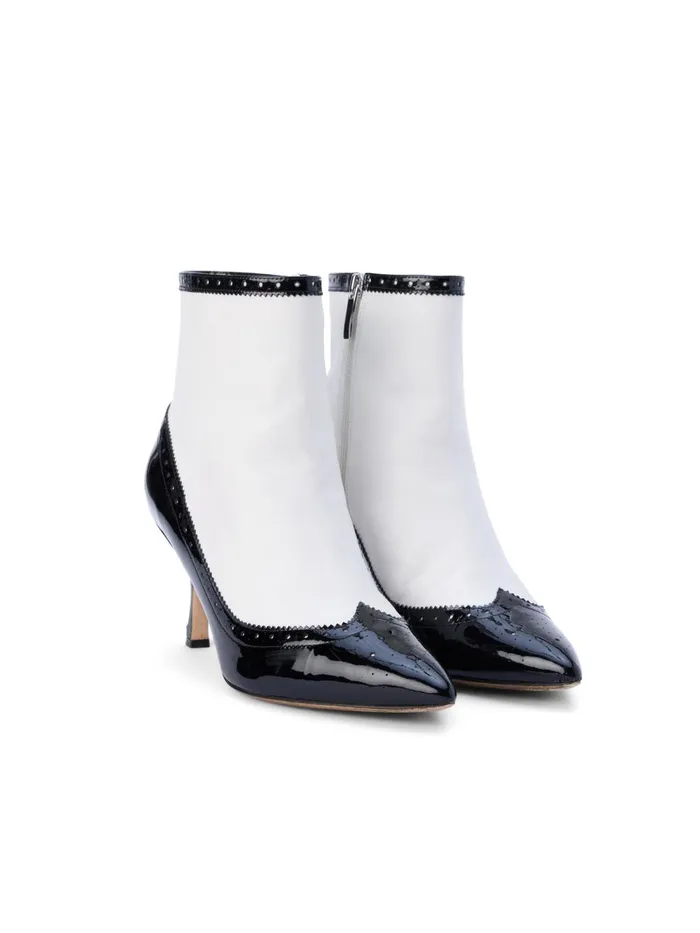 L039Agence Boots and Booties Women Ember Patent Leather Bootie Blackwhite Patent L039Agence Boots and Booties Women Ember Patent Leather Bootie Blackwhite Patent