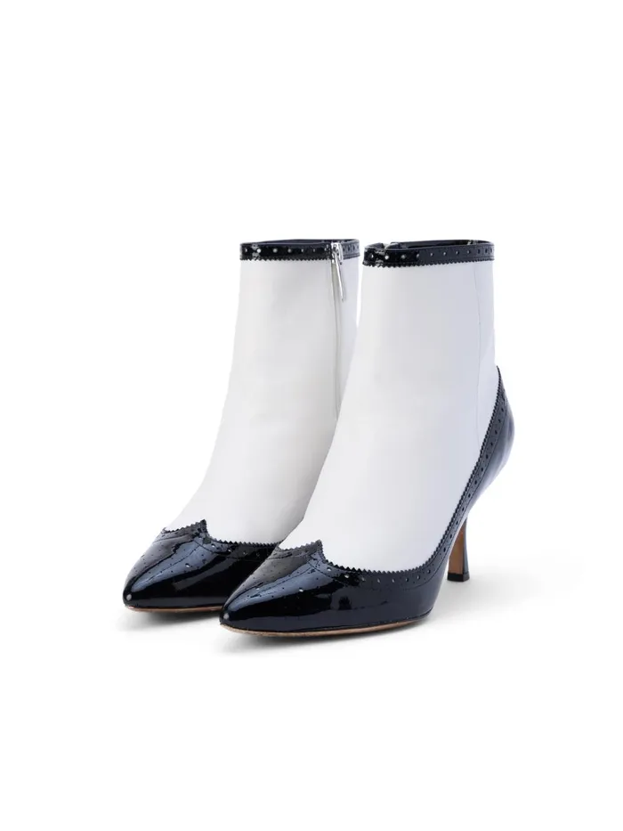 L039Agence Boots and Booties Women Ember Patent Leather Bootie Blackwhite Patent L039Agence Boots and Booties Women Ember Patent Leather Bootie Blackwhite Patent