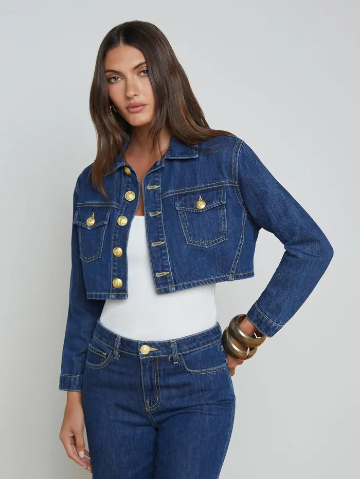 L039Agence Denim Jackets Women Genevie Cropped Denim Jacket Conway