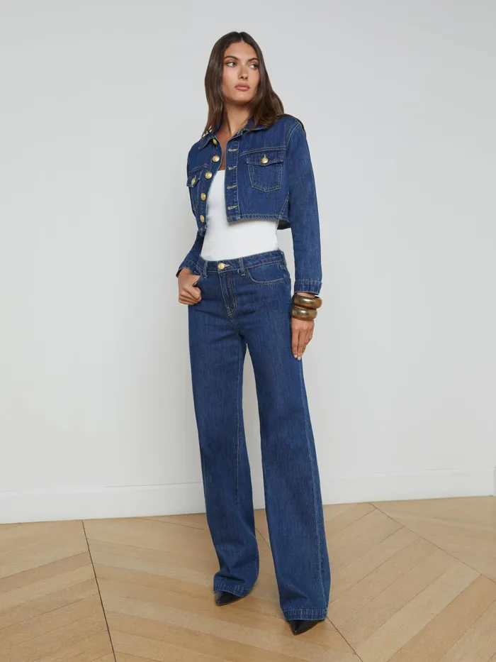 L039Agence Denim Jackets Women Genevie Cropped Denim Jacket Conway L039Agence Denim Jackets Women Genevie Cropped Denim Jacket Conway