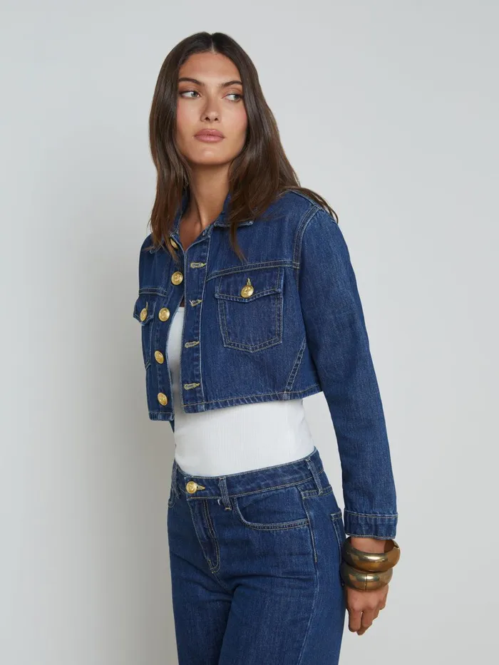 L039Agence Denim Jackets Women Genevie Cropped Denim Jacket Conway L039Agence Denim Jackets Women Genevie Cropped Denim Jacket Conway