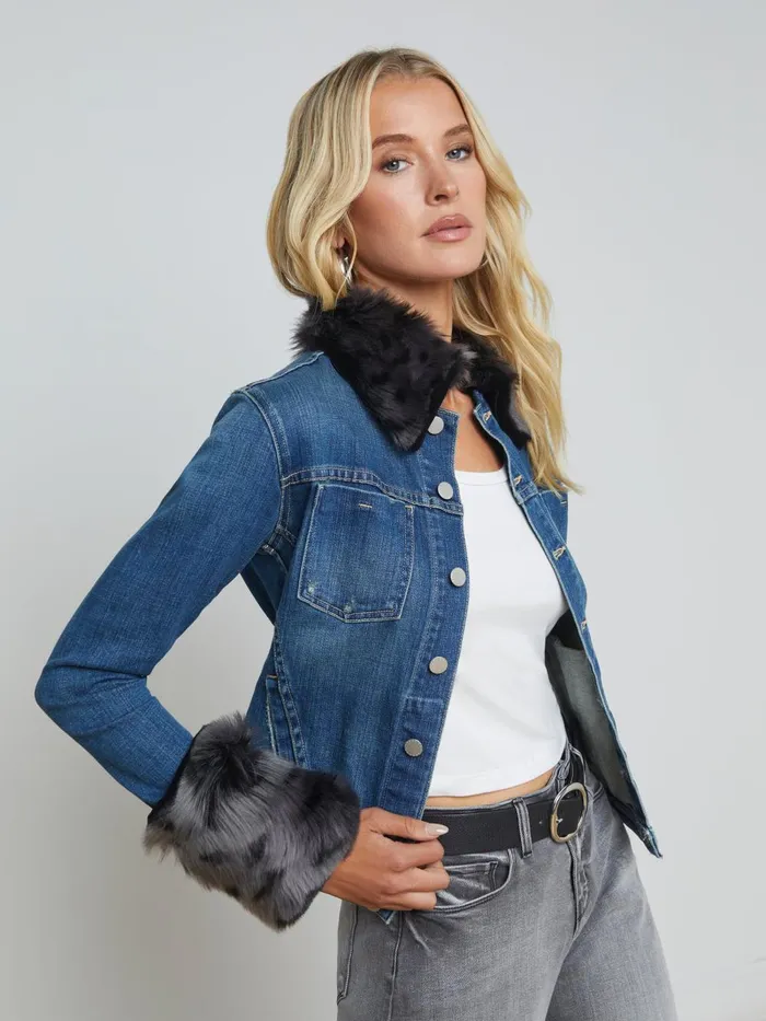 L039Agence Denim Jackets Women Shea Shearling Denim Jacket Authentique