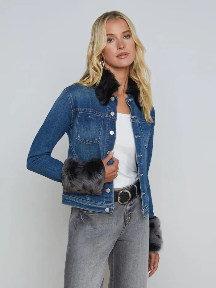 L039Agence Denim Jackets Women Shea Shearling Denim Jacket Authentique L039Agence Denim Jackets Women Shea Shearling Denim Jacket Authentique