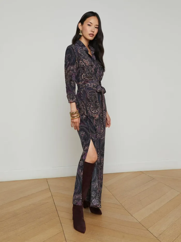 L039Agence Dresses and Jumpsuits Women Cameron Silk Shirt Dress Plum Multi Boute Paisley
