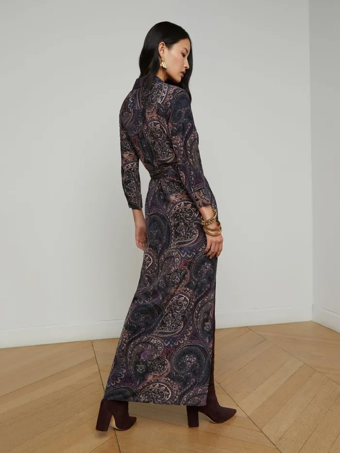 L039Agence Dresses and Jumpsuits Women Cameron Silk Shirt Dress Plum Multi Boute Paisley