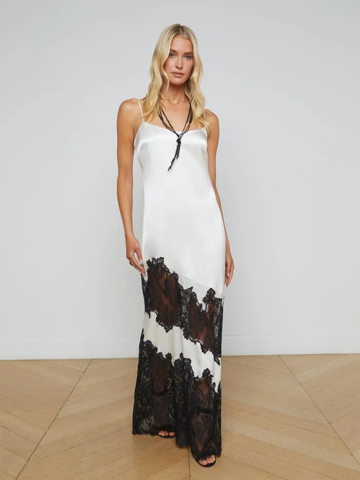 L039Agence Dresses and Jumpsuits Women Silvana Silk Lace Gown Ivoryblack