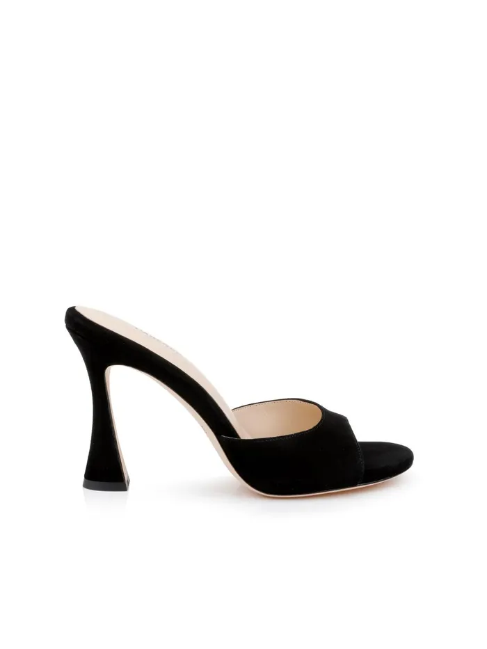 L039Agence Heels Women Avery Suede PeepToe Mule Black Suede