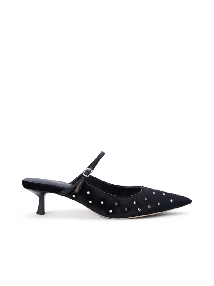 L039Agence Heels Women Edith Velvet Mule Blackvelvet Blue