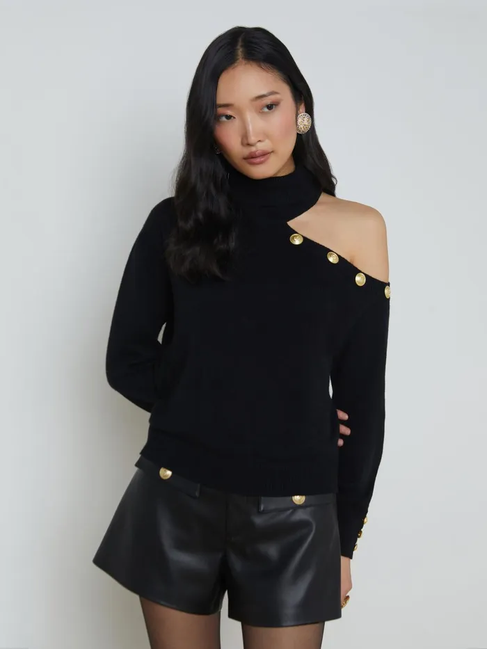 L039Agence Knitwear Women Brixie Cutout Turtleneck Blackgold L039Agence Knitwear Women Brixie Cutout Turtleneck Blackgold