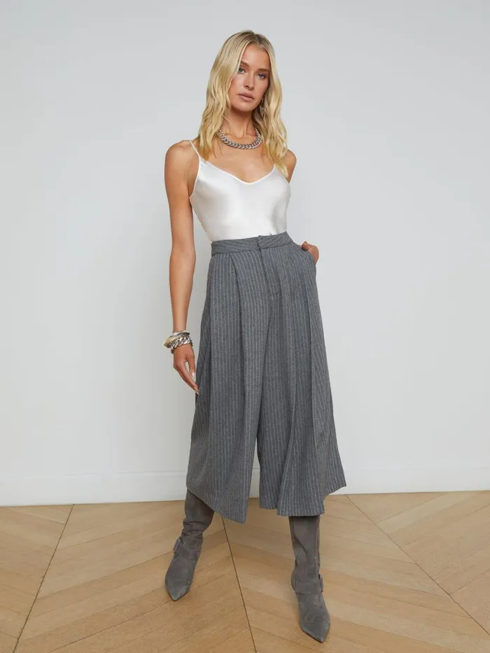 L039Agence Pants Women Mahalia Pinstriped Culotte Greyivory Pinstripe