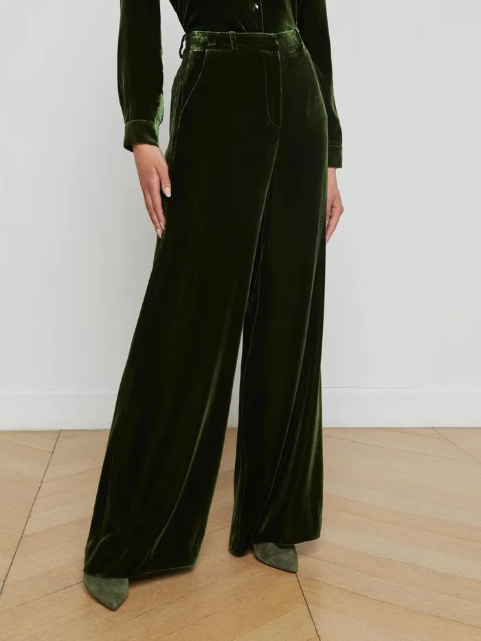 L039Agence Pants Women Pilar Velvet Pant Deep Olive L039Agence Pants Women Pilar Velvet Pant Deep Olive
