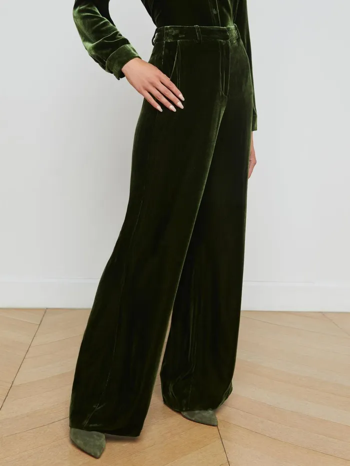 L039Agence Pants Women Pilar Velvet Pant Deep Olive L039Agence Pants Women Pilar Velvet Pant Deep Olive