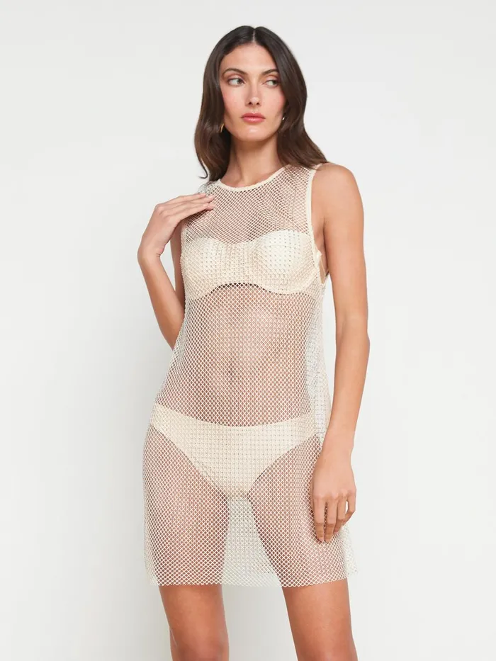 L039Agence Swimwear Women Angela Mesh CoverUp Dress Champagne L039Agence Swimwear Women Angela Mesh CoverUp Dress Champagne