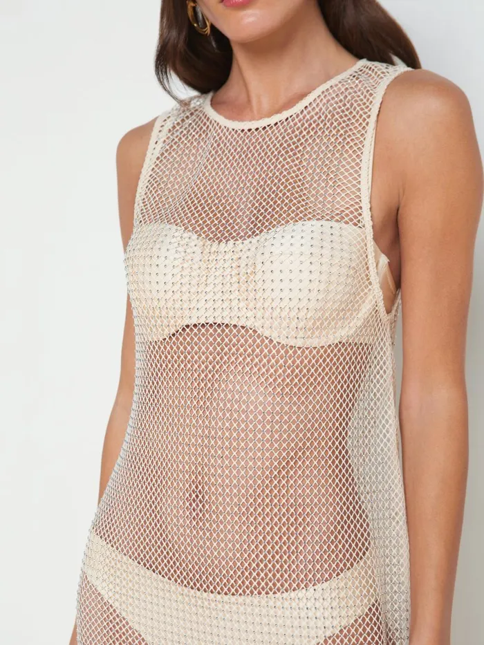 L039Agence Swimwear Women Angela Mesh CoverUp Dress Champagne L039Agence Swimwear Women Angela Mesh CoverUp Dress Champagne