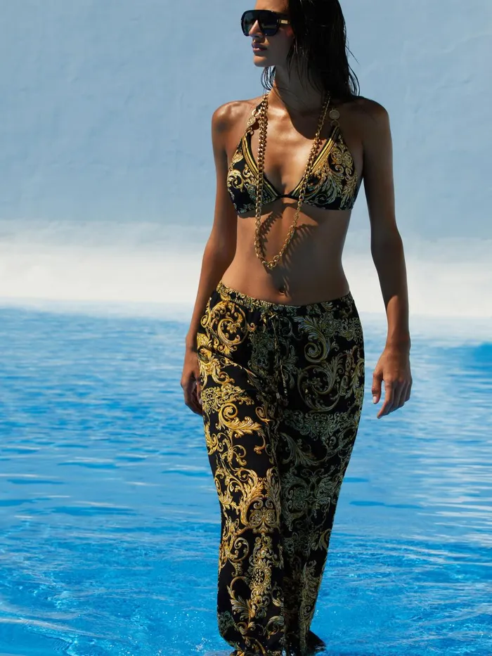 L039Agence Swimwear Women Lexie Bikini Top Blackgold Barocco Swirl