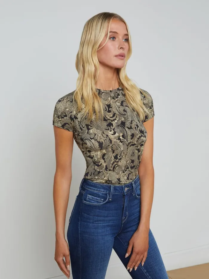 L039Agence Tees Women Ressi Fitted Tee Gold Multi Textured Paisley L039Agence Tees Women Ressi Fitted Tee Gold Multi Textured Paisley
