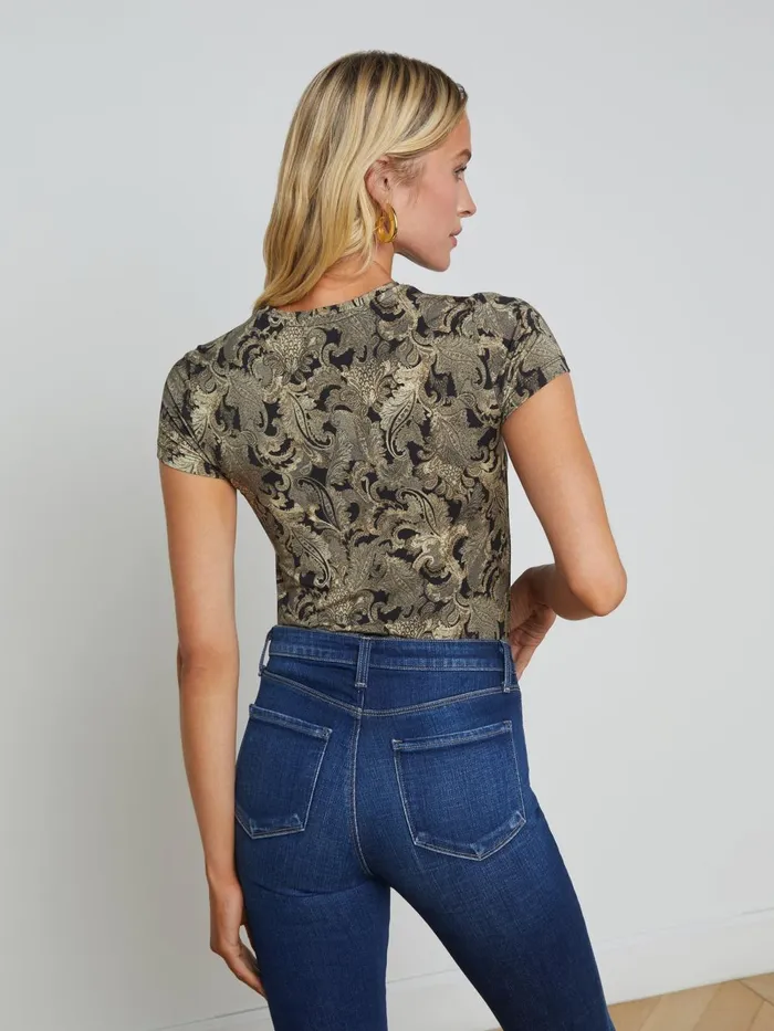 L039Agence Tees Women Ressi Fitted Tee Gold Multi Textured Paisley L039Agence Tees Women Ressi Fitted Tee Gold Multi Textured Paisley