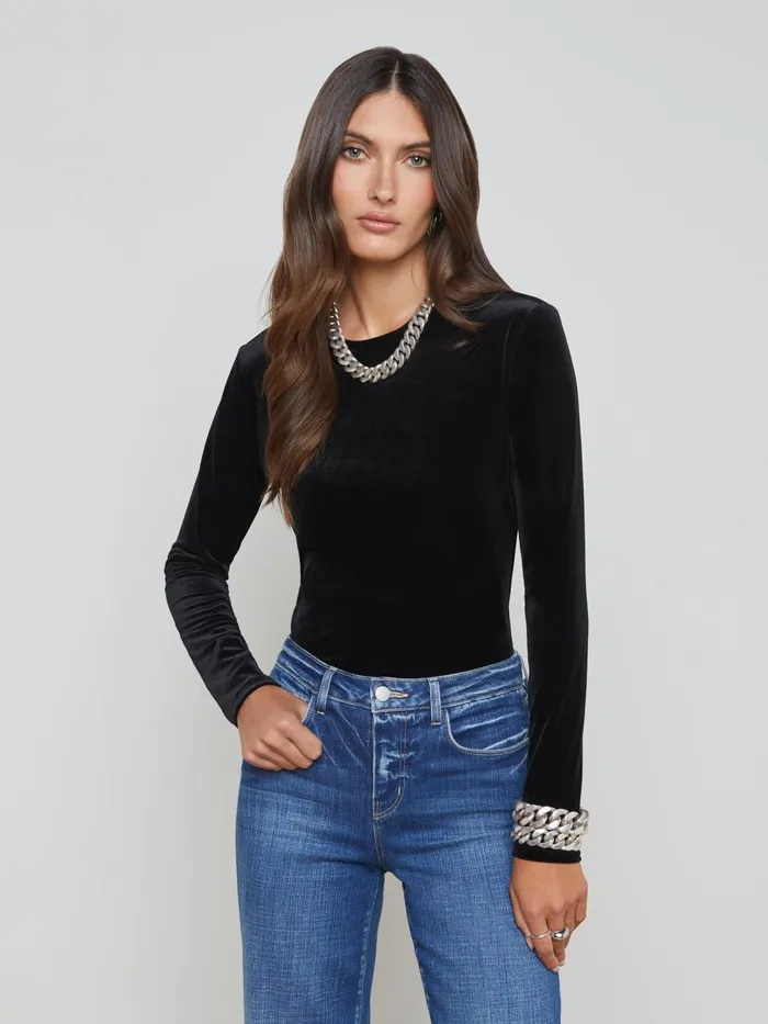 L039Agence Tees Women Tess Long Sleeve Tee Black Velvet